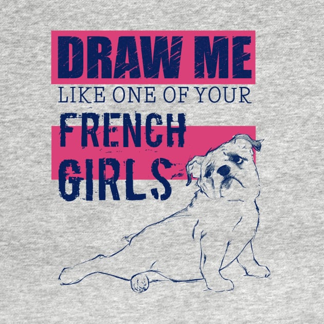 Draw Me Like One of Your French Girls Bulldog, Navy/Pink by stuckyillustration